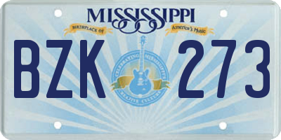 MS license plate BZK273