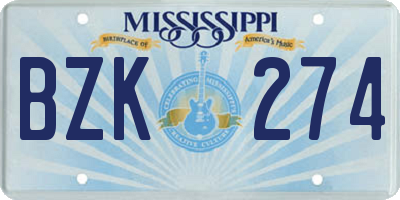 MS license plate BZK274