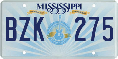 MS license plate BZK275