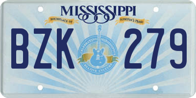 MS license plate BZK279