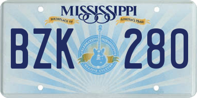 MS license plate BZK280