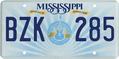 MS license plate BZK285