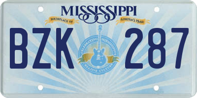 MS license plate BZK287
