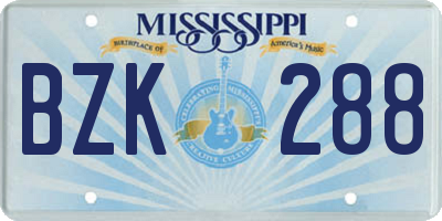MS license plate BZK288