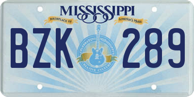 MS license plate BZK289