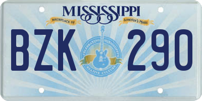 MS license plate BZK290