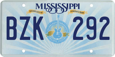 MS license plate BZK292