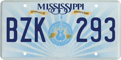 MS license plate BZK293