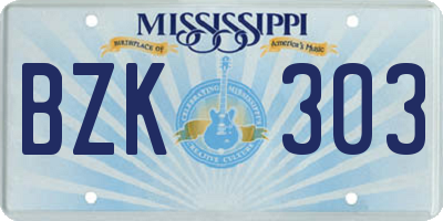 MS license plate BZK303