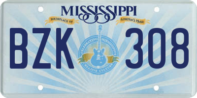 MS license plate BZK308