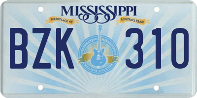 MS license plate BZK310