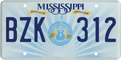 MS license plate BZK312