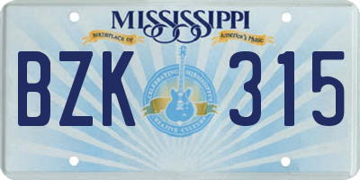 MS license plate BZK315