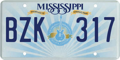 MS license plate BZK317