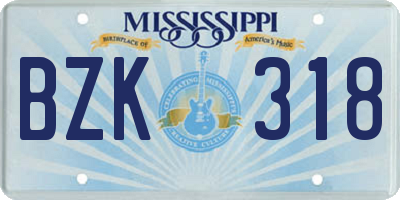 MS license plate BZK318