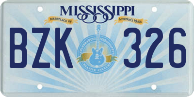 MS license plate BZK326