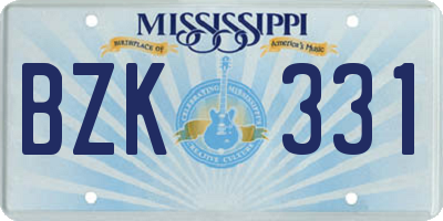 MS license plate BZK331