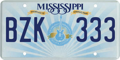 MS license plate BZK333