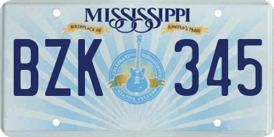 MS license plate BZK345