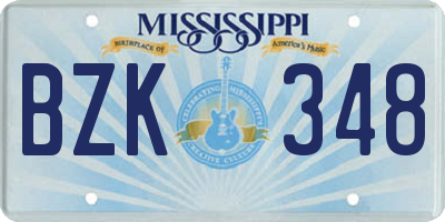 MS license plate BZK348