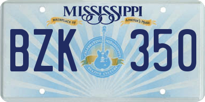 MS license plate BZK350