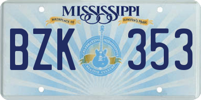 MS license plate BZK353