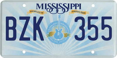 MS license plate BZK355