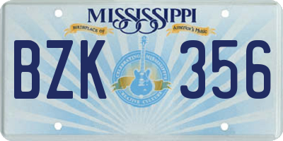 MS license plate BZK356