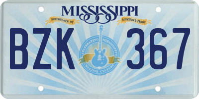 MS license plate BZK367