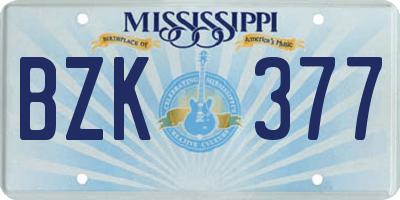 MS license plate BZK377