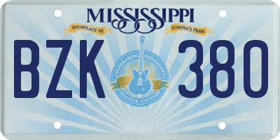 MS license plate BZK380