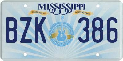 MS license plate BZK386