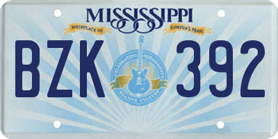MS license plate BZK392