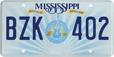 MS license plate BZK402