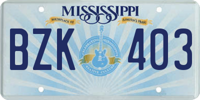MS license plate BZK403