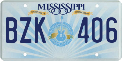 MS license plate BZK406