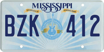 MS license plate BZK412