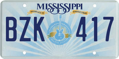 MS license plate BZK417