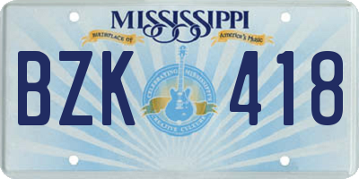 MS license plate BZK418