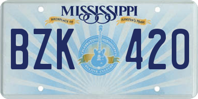 MS license plate BZK420