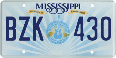 MS license plate BZK430