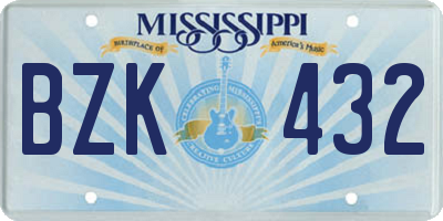 MS license plate BZK432