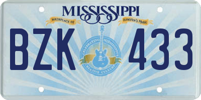 MS license plate BZK433