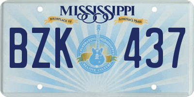 MS license plate BZK437