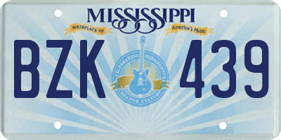 MS license plate BZK439