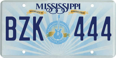 MS license plate BZK444