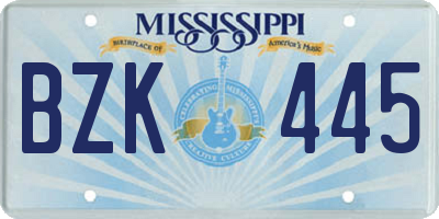 MS license plate BZK445