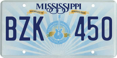 MS license plate BZK450