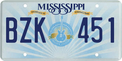 MS license plate BZK451