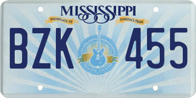 MS license plate BZK455